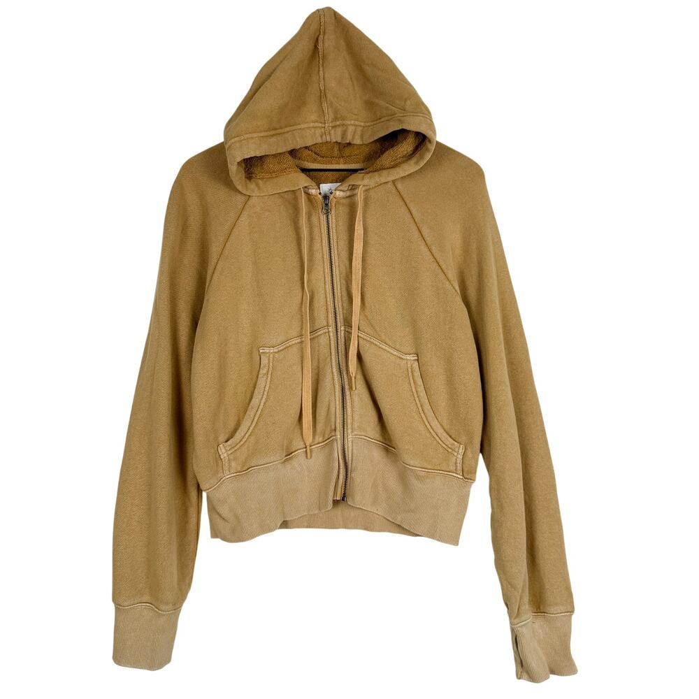 Offline by Aerie Cotton Terry Full Zip Hoodie Sweatshirt Tan Beige - M